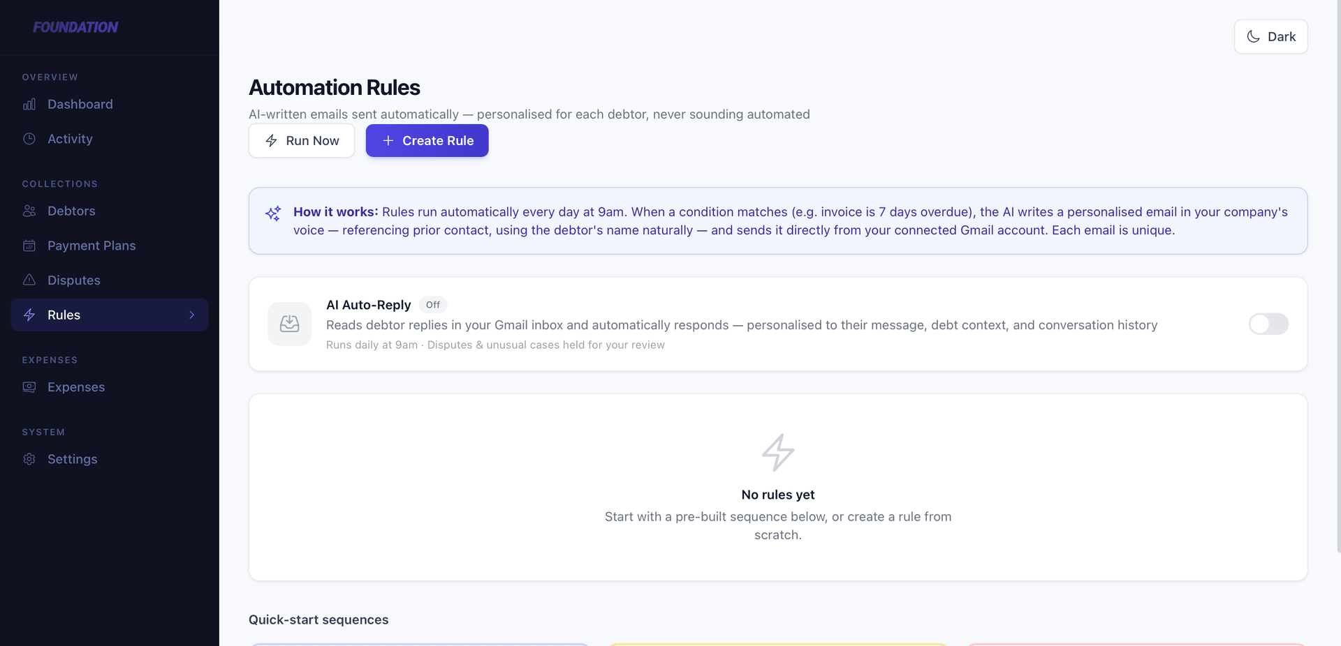 Automation rules page